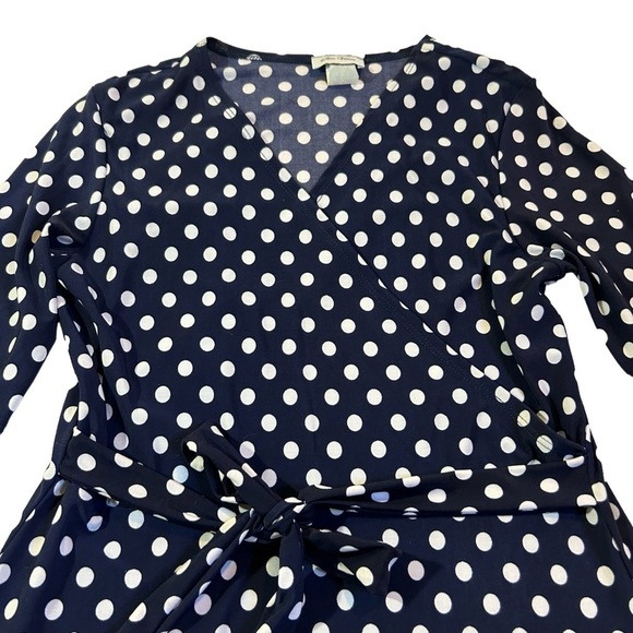 Vintage Star Vixen V-Neck Faux Wrap Tie Waist Polka Dot Dress Navy Blue Medium - Picture 8 of 11